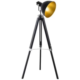 image-Retro Tripod Floor Lamp Dome Shade Light Wooden Legs-Black/Gold