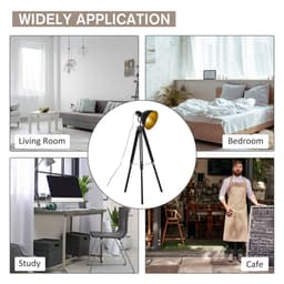 image-Retro Tripod Floor Lamp Dome Shade Light Wooden Legs-Black/Gold