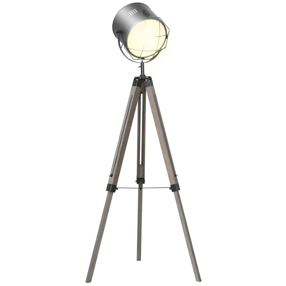 image-Pine Wood Tripod Spotlight Floor Lamp Brown/Black