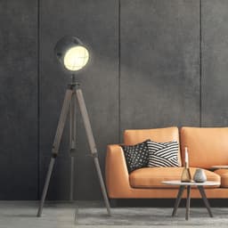 image-Pine Wood Tripod Spotlight Floor Lamp Brown/Black