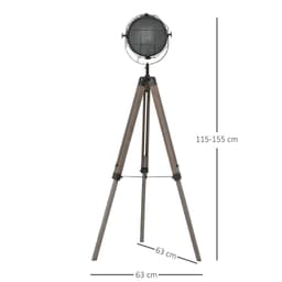 image-Pine Wood Tripod Spotlight Floor Lamp Brown/Black