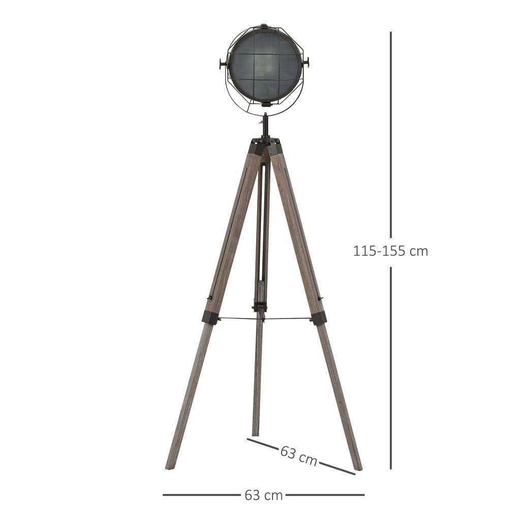 image-Pine Wood Tripod Spotlight Floor Lamp Brown/Black