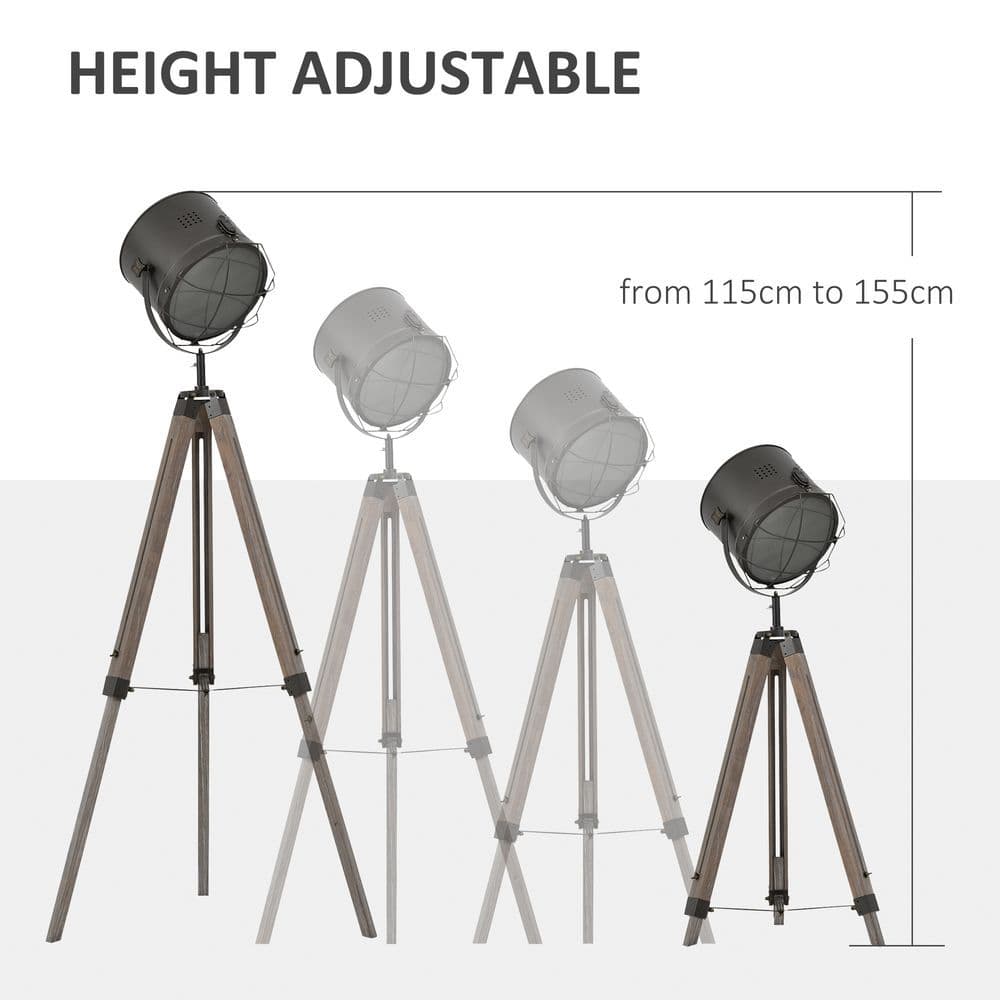 image-Pine Wood Tripod Spotlight Floor Lamp Brown/Black