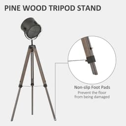 image-Pine Wood Tripod Spotlight Floor Lamp Brown/Black