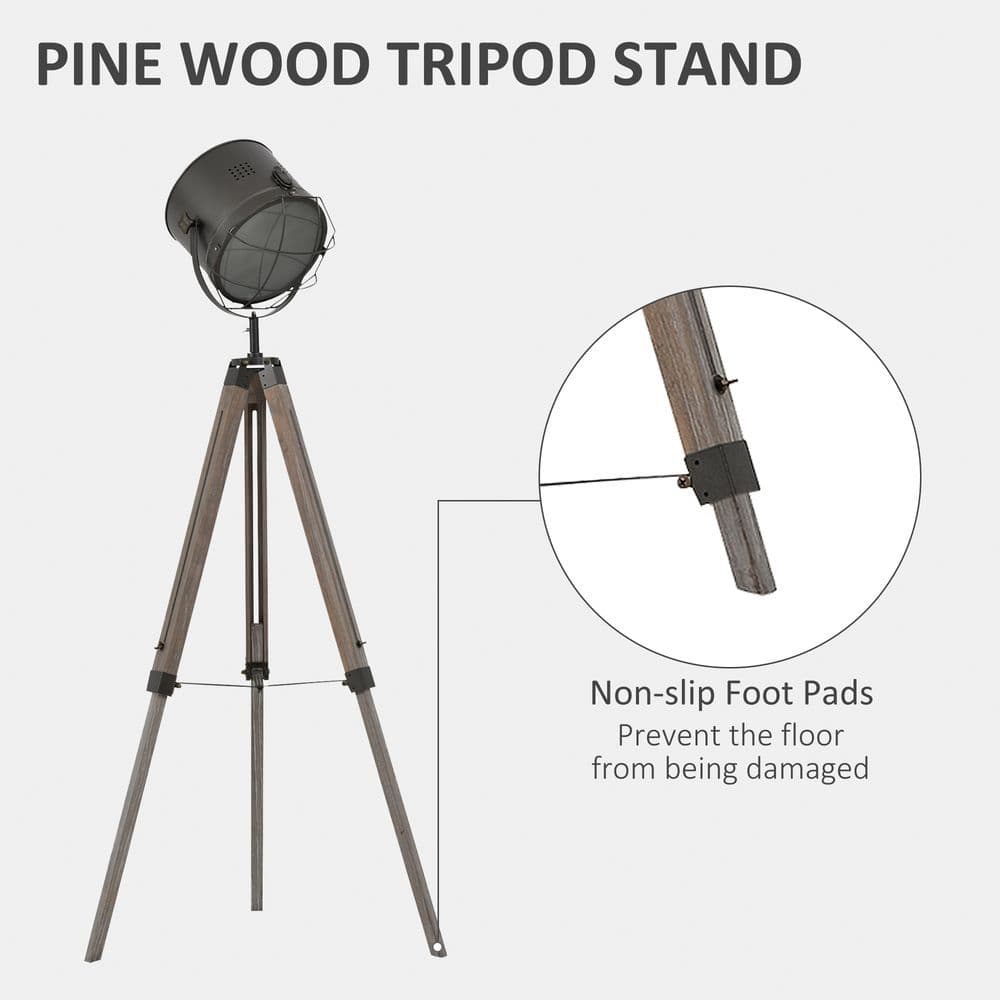 image-Pine Wood Tripod Spotlight Floor Lamp Brown/Black