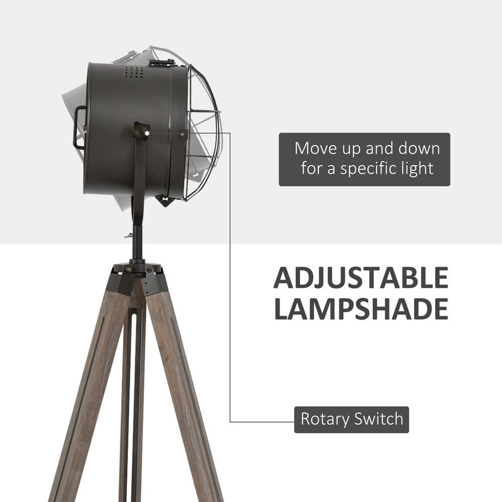 image-Pine Wood Tripod Spotlight Floor Lamp Brown/Black