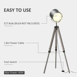 image-Pine Wood Tripod Spotlight Floor Lamp Brown/Black