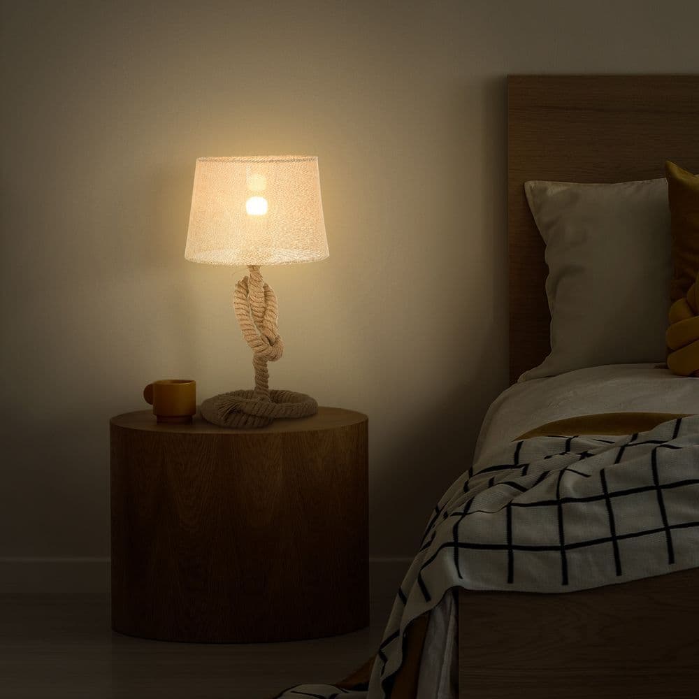 image-Hemp Rope Linen Shade Table Lamp Beige