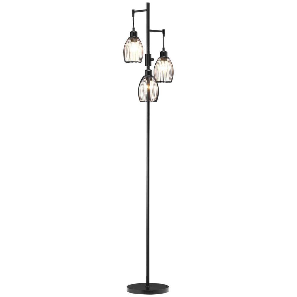 image-170cm Industrial 3-Light Floor Lamp, Dimmable Black