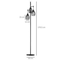 image-170cm Industrial 3-Light Floor Lamp, Dimmable Black