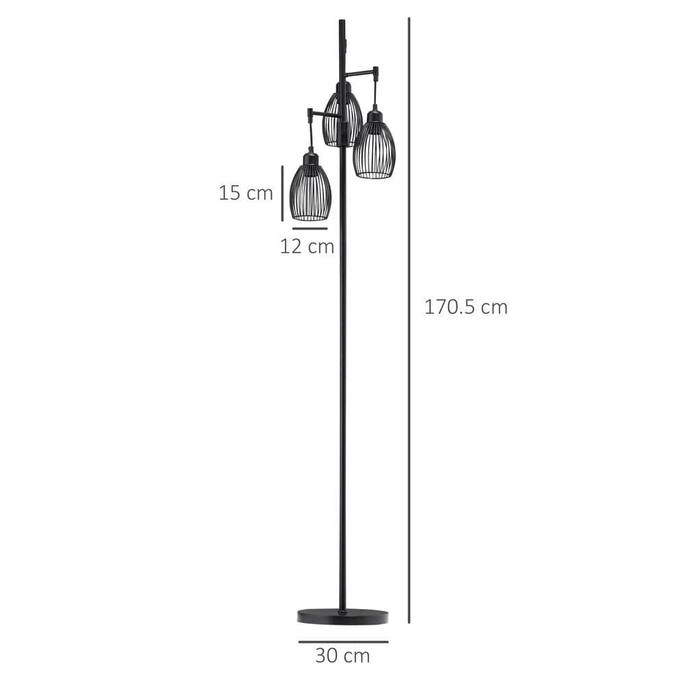 image-170cm Industrial 3-Light Floor Lamp, Dimmable Black