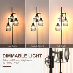 image-170cm Industrial 3-Light Floor Lamp, Dimmable Black