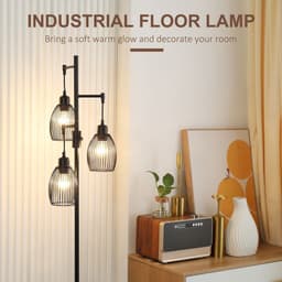 image-170cm Industrial 3-Light Floor Lamp, Dimmable Black