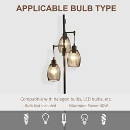 image-170cm Industrial 3-Light Floor Lamp, Dimmable Black