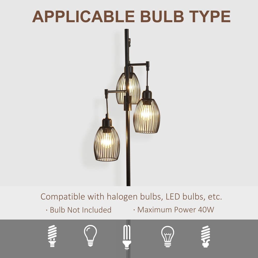 image-170cm Industrial 3-Light Floor Lamp, Dimmable Black