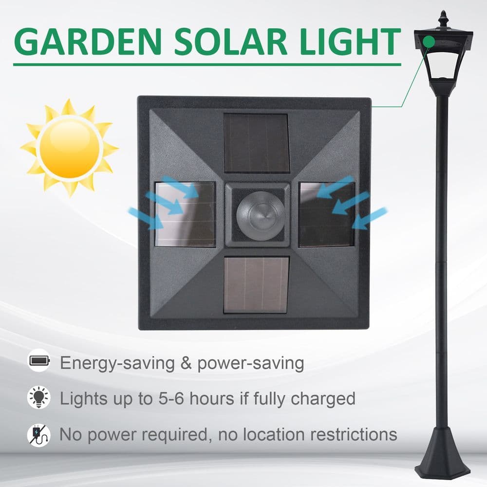 image-Outdoor Garden Solar Post Lamp Dimmable LED Lantern Bollard 1.2M Tall Black