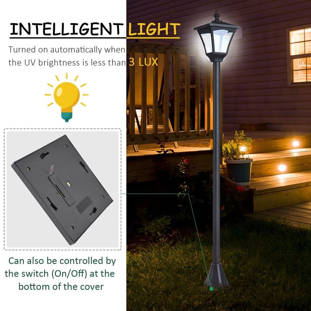 image-Outdoor Garden Solar Post Lamp Dimmable LED Lantern Bollard 1.2M Tall Black