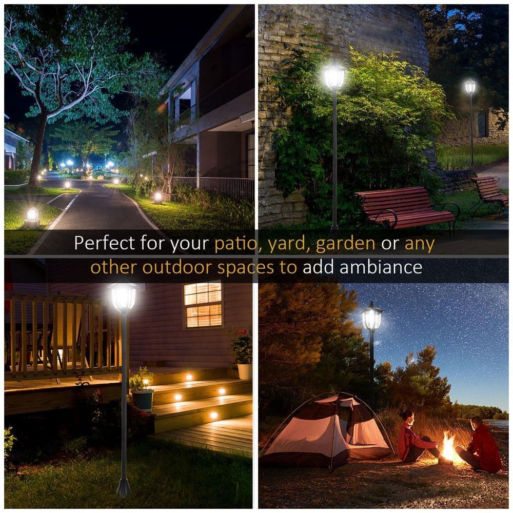 image-Outdoor Garden Solar Post Lamp Dimmable LED Lantern Bollard 1.2M Tall Black