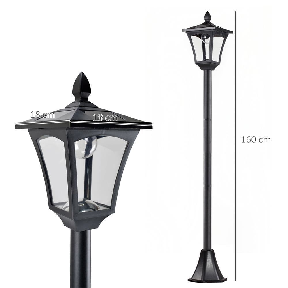 image-Outsunny Solar Powered Lamp Post, IP44, 18Lx18Wx160H cm-Black