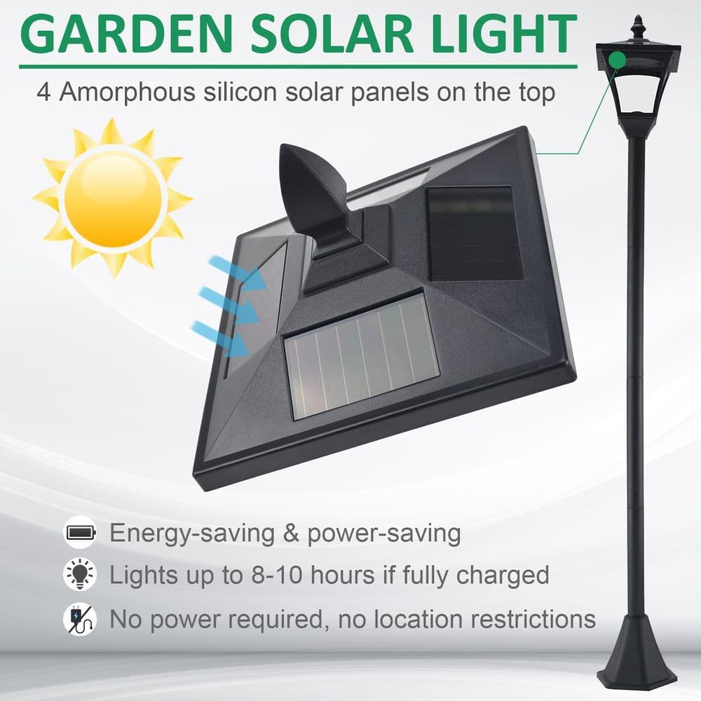 image-Outsunny Solar Powered Lamp Post, IP44, 18Lx18Wx160H cm-Black