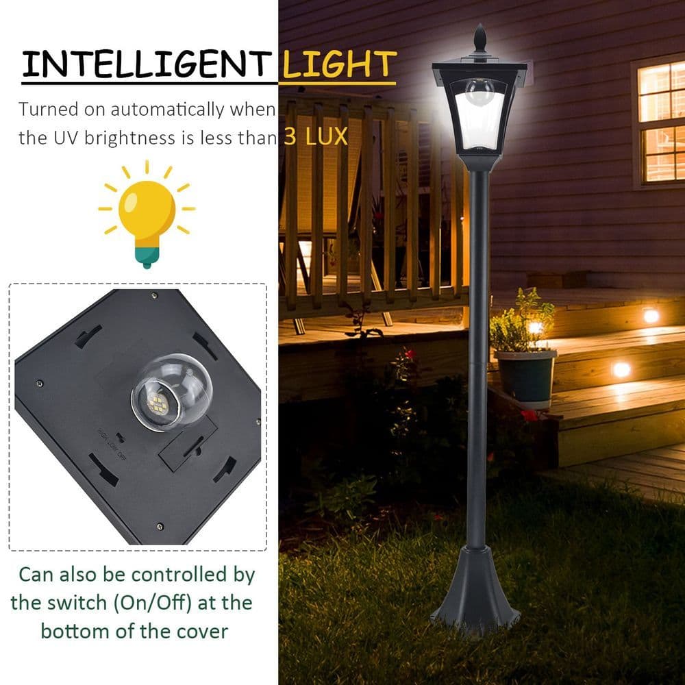 image-Outsunny Solar Powered Lamp Post, IP44, 18Lx18Wx160H cm-Black