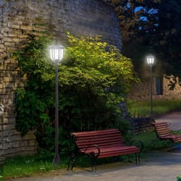 image-1.77m Tall Free-Standing ABS Garden Solar LED Lamp Post Black