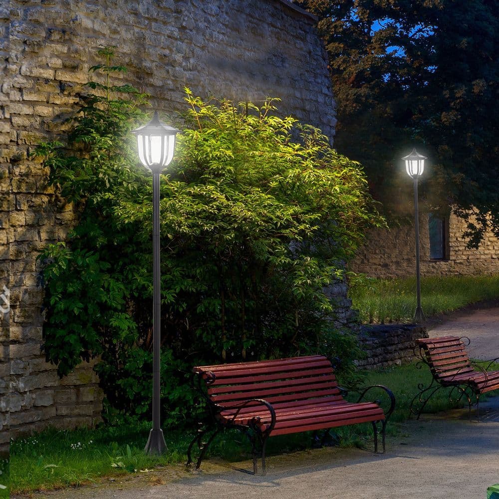 image-1.77m Tall Free-Standing ABS Garden Solar LED Lamp Post Black