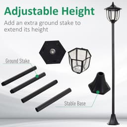 image-1.77m Tall Free-Standing ABS Garden Solar LED Lamp Post Black