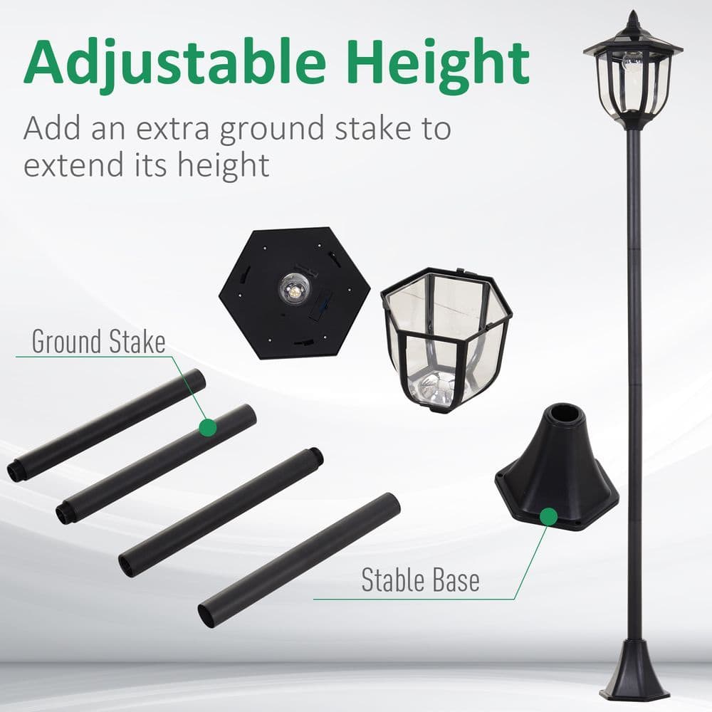 image-1.77m Tall Free-Standing ABS Garden Solar LED Lamp Post Black