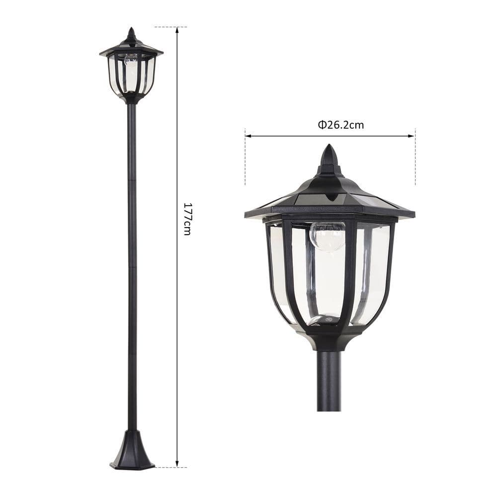 image-1.77m Tall Free-Standing ABS Garden Solar LED Lamp Post Black