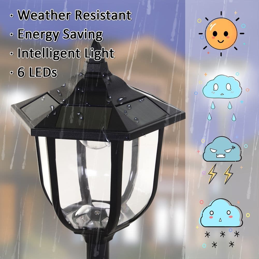 image-1.77m Tall Free-Standing ABS Garden Solar LED Lamp Post Black