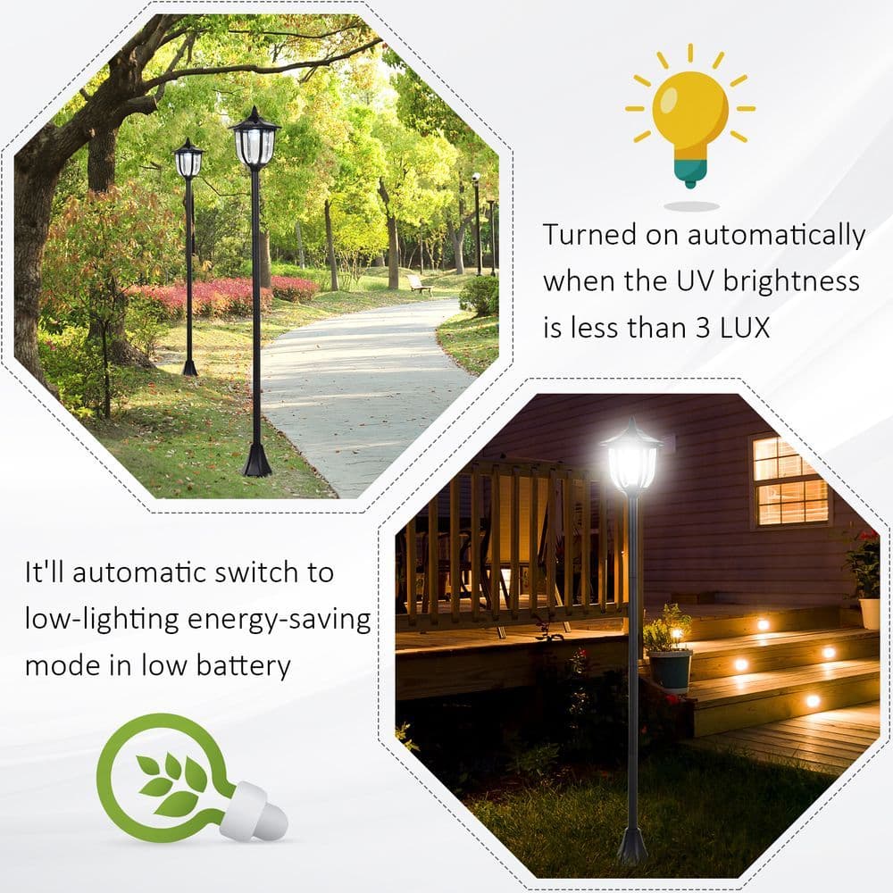 image-1.77m Tall Free-Standing ABS Garden Solar LED Lamp Post Black