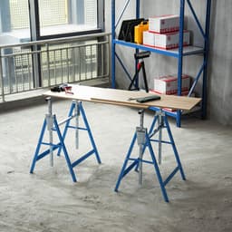 image-Set Of 2 Steel Adjustable Saw Horses Telescopic Builders Trestle/Bench