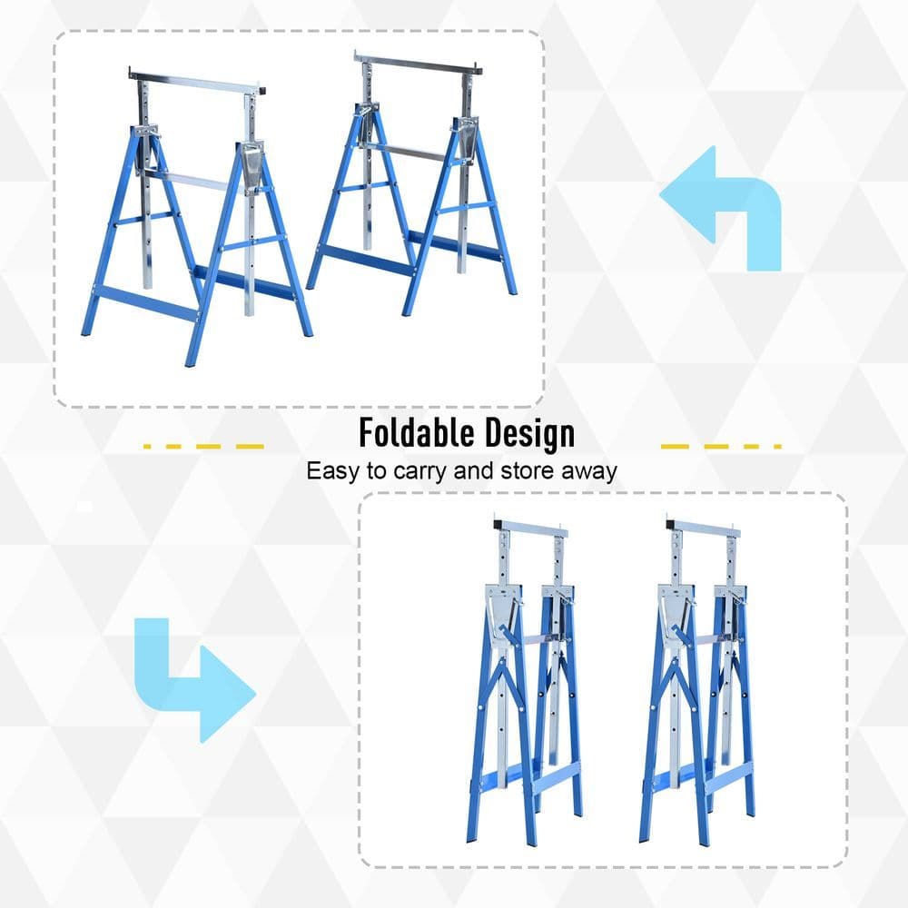 image-Set Of 2 Steel Adjustable Saw Horses Telescopic Builders Trestle/Bench