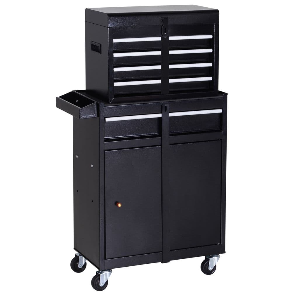 image-DURHAND Steel 4-Drawer Duo-Door Rolling Tool Cabinet Tool Chest On Wheels Black