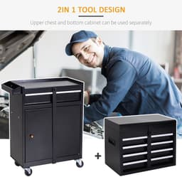 image-DURHAND Steel 4-Drawer Duo-Door Rolling Tool Cabinet Tool Chest On Wheels Black