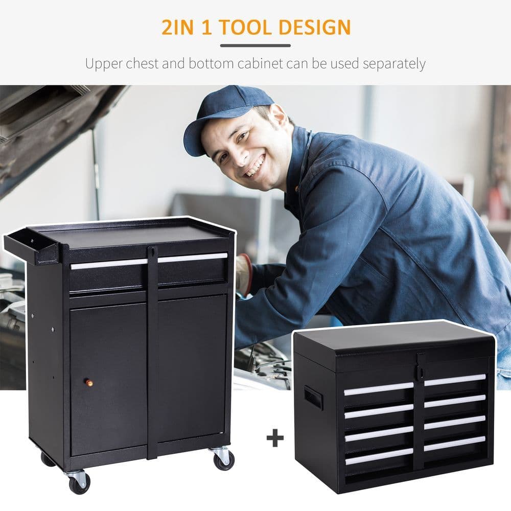 image-DURHAND Steel 4-Drawer Duo-Door Rolling Tool Cabinet Tool Chest On Wheels Black