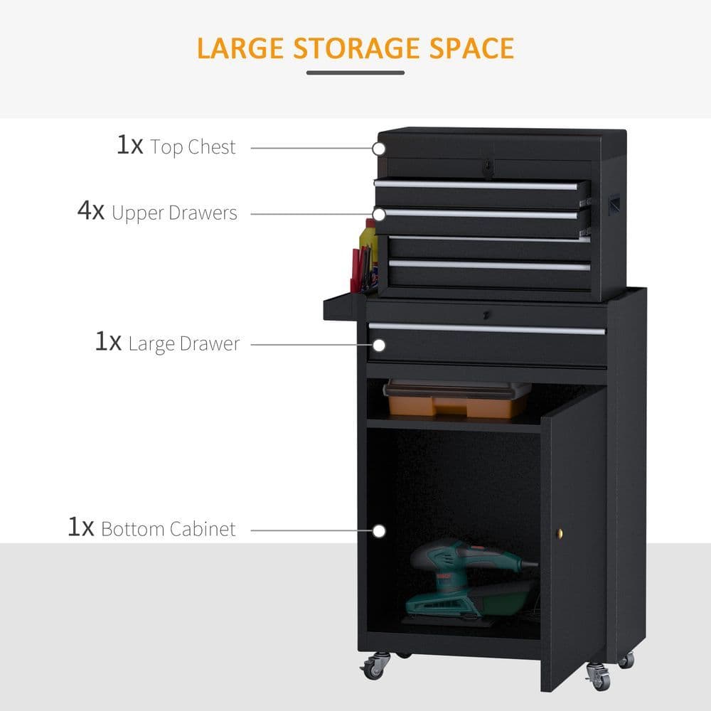 image-DURHAND Steel 4-Drawer Duo-Door Rolling Tool Cabinet Tool Chest On Wheels Black