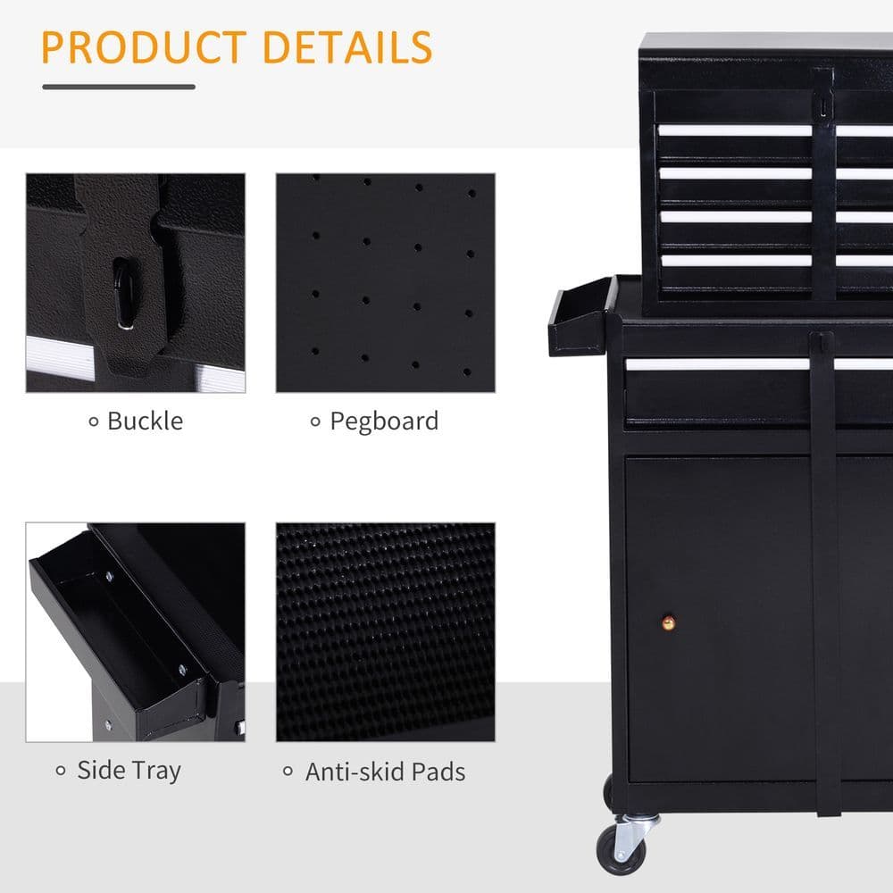 image-DURHAND Steel 4-Drawer Duo-Door Rolling Tool Cabinet Tool Chest On Wheels Black