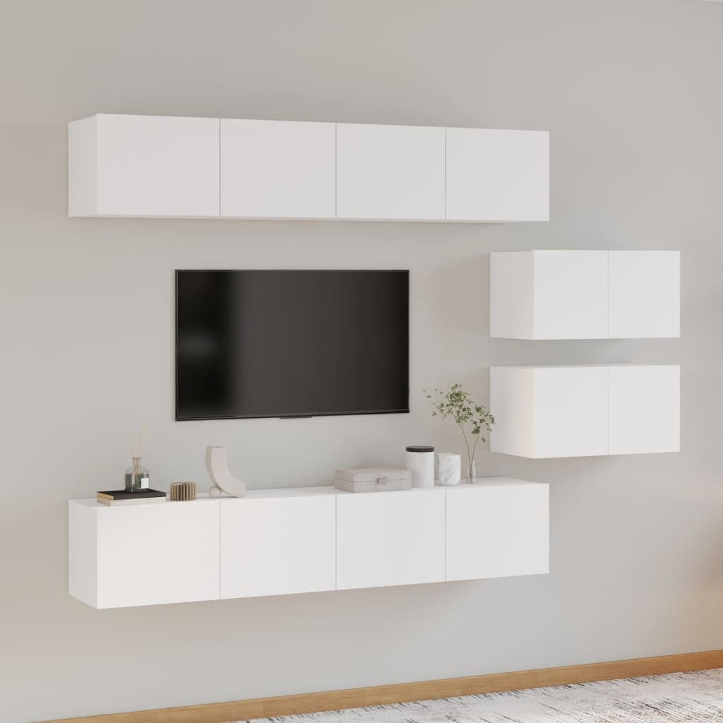image-4 Piece TV Cabinet Set White Engineered Wood