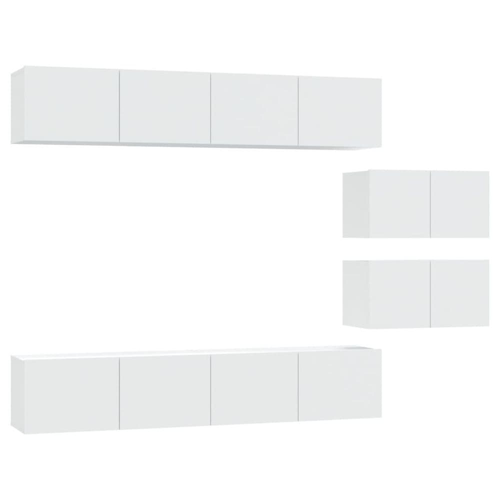image-4 Piece TV Cabinet Set White Engineered Wood