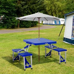 image-Picnic Table Chair Set 4 Seat Aluminium PP W/ 2.7cm Umbrella Hole