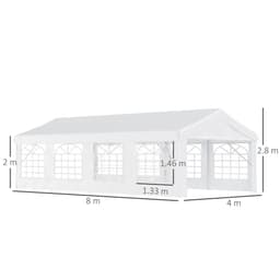 image-8m Gazebo Garden Marquee Canopy Party Carport Shelter White Outsunny