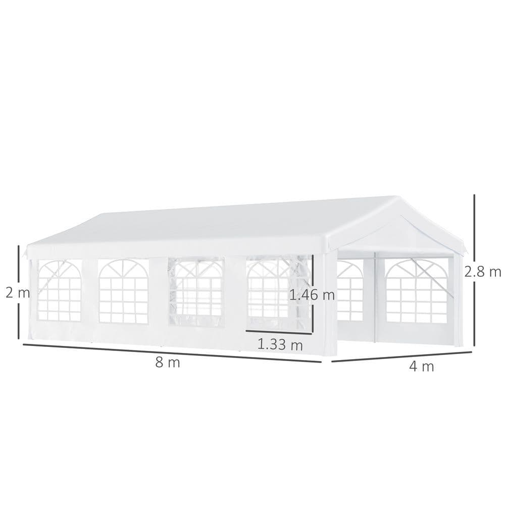 image-8m Gazebo Garden Marquee Canopy Party Carport Shelter White Outsunny