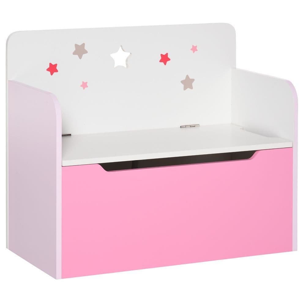 image-Kids Wooden Toy Box Children Storage Chest Bench Organiser Bedroom Pink HOMCOM