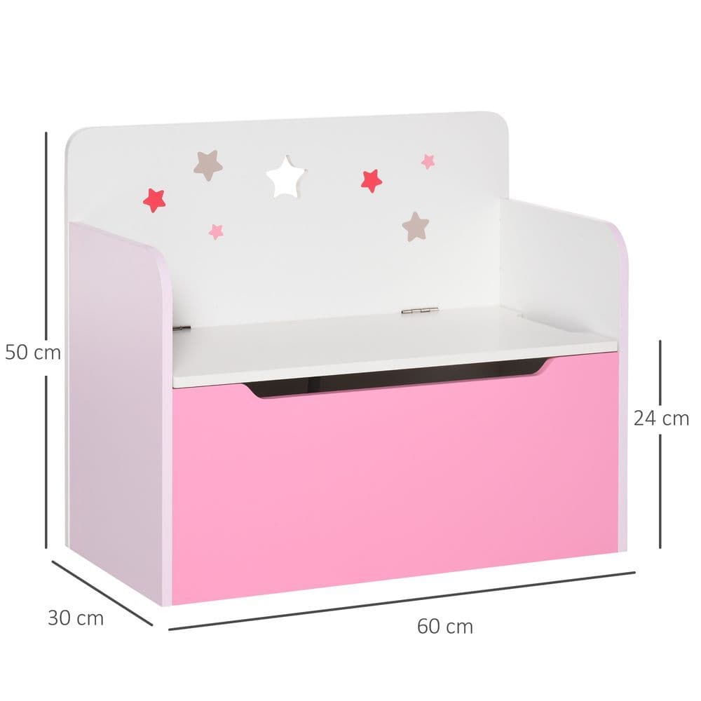 image-Kids Wooden Toy Box Children Storage Chest Bench Organiser Bedroom Pink HOMCOM