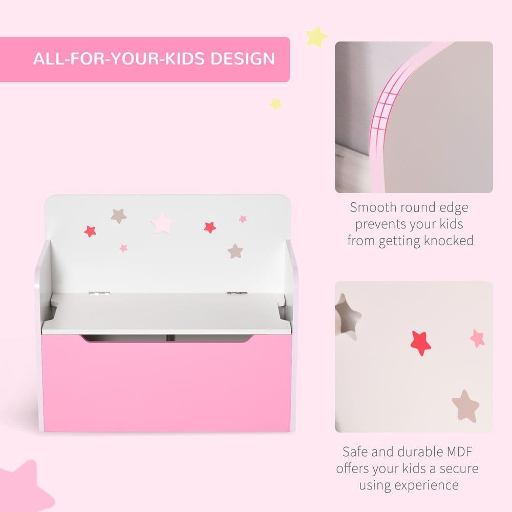 image-Kids Wooden Toy Box Children Storage Chest Bench Organiser Bedroom Pink HOMCOM