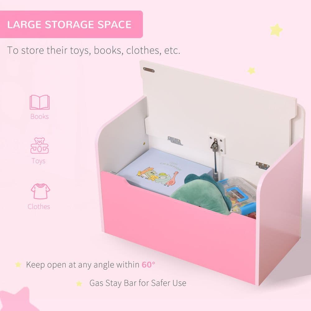 image-Kids Wooden Toy Box Children Storage Chest Bench Organiser Bedroom Pink HOMCOM