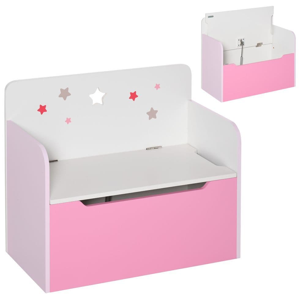 image-Kids Wooden Toy Box Children Storage Chest Bench Organiser Bedroom Pink HOMCOM