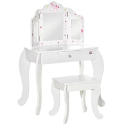 image-Kids Vanity Table & Stool Girls Dressing Set w/ Rotatable Mirror Drawer HOMCOM